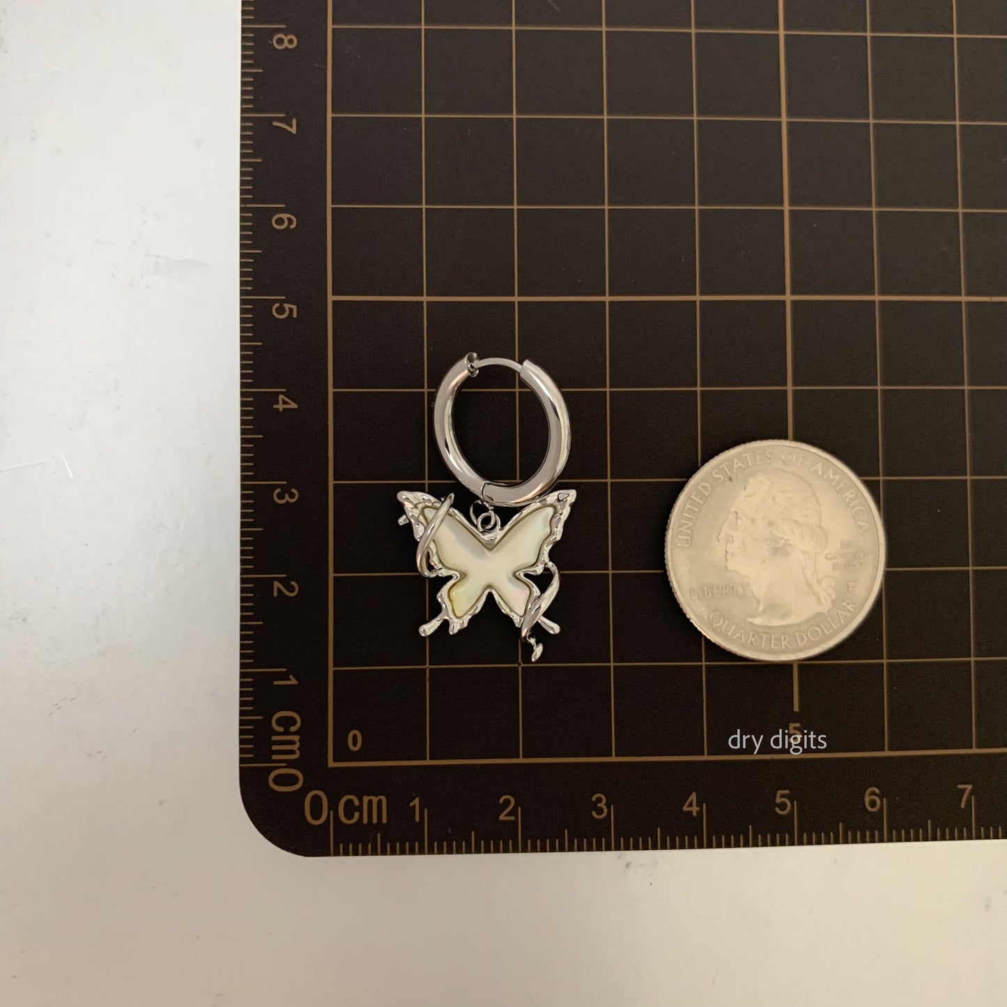 Iridescent Butterfly Hoop Earrings – Silver Outline Dangles