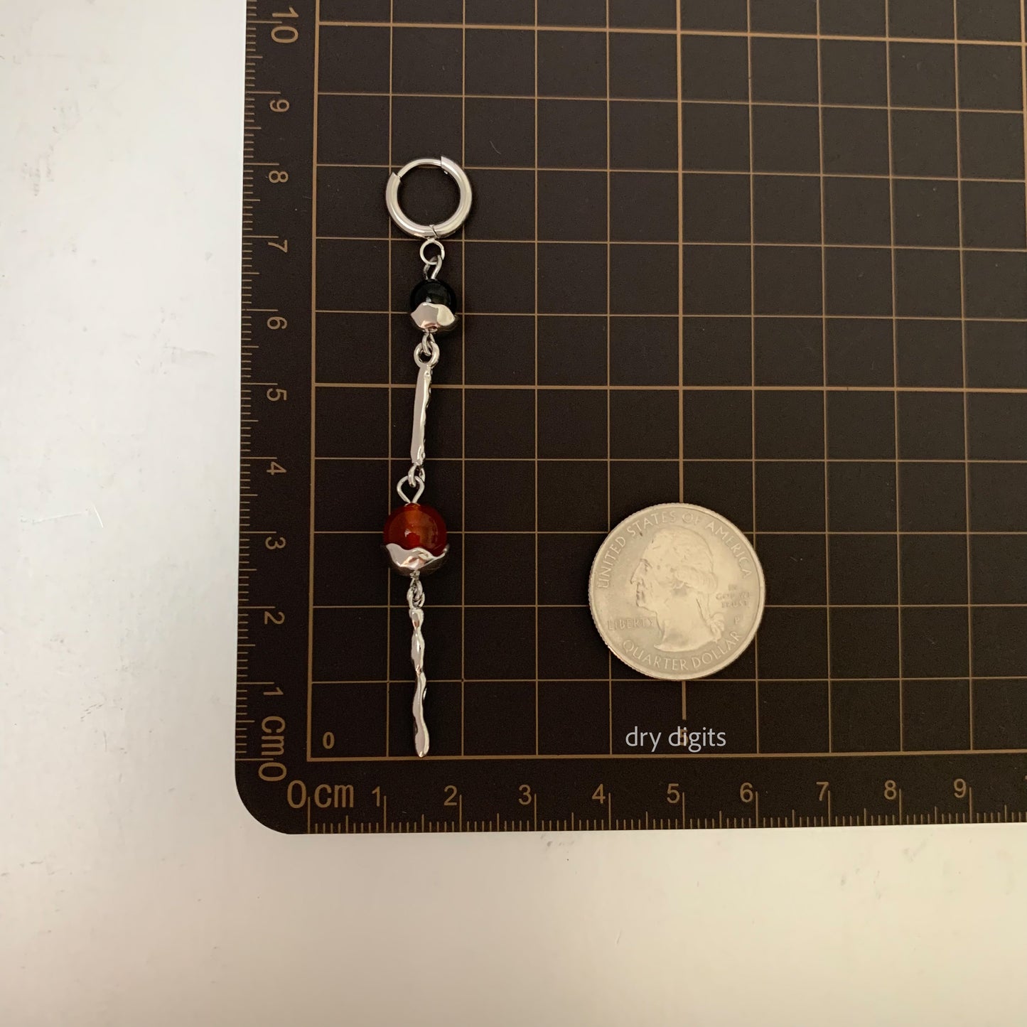 Long Drop Hoop Earrings – Black Onyx & Red Agate Dangle