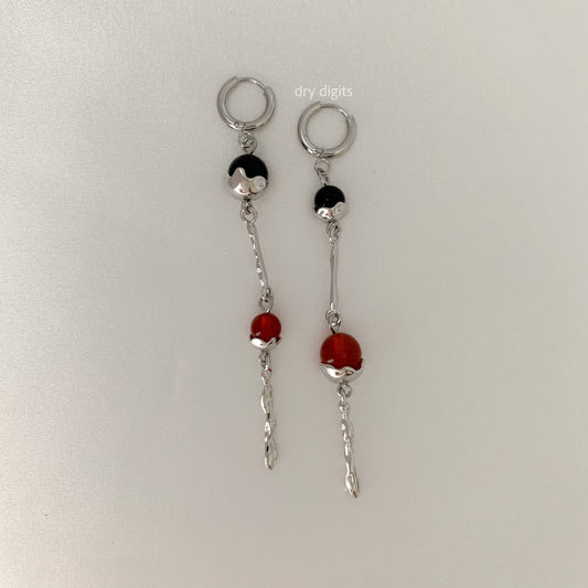 Long Drop Hoop Earrings – Black Onyx & Red Agate Dangle