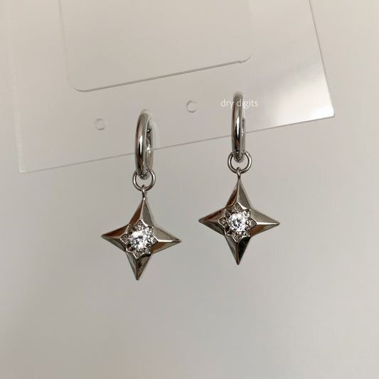 Silver Star CZ Hoop Earrings – Minimal Spark Dangle