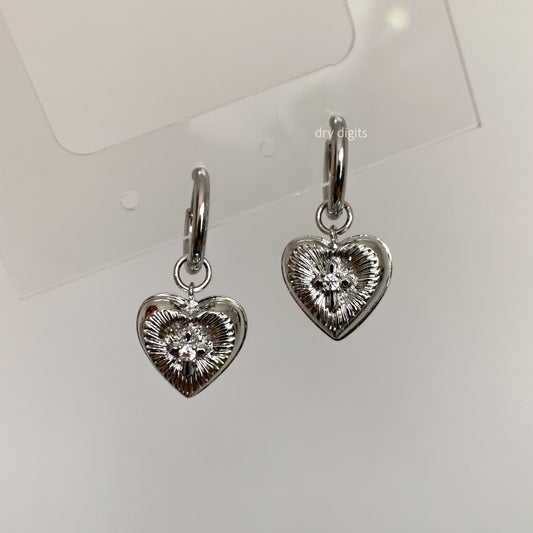 Radiant Silver Heart Hoop Earrings – CZ Cross Heart Punk Dangles