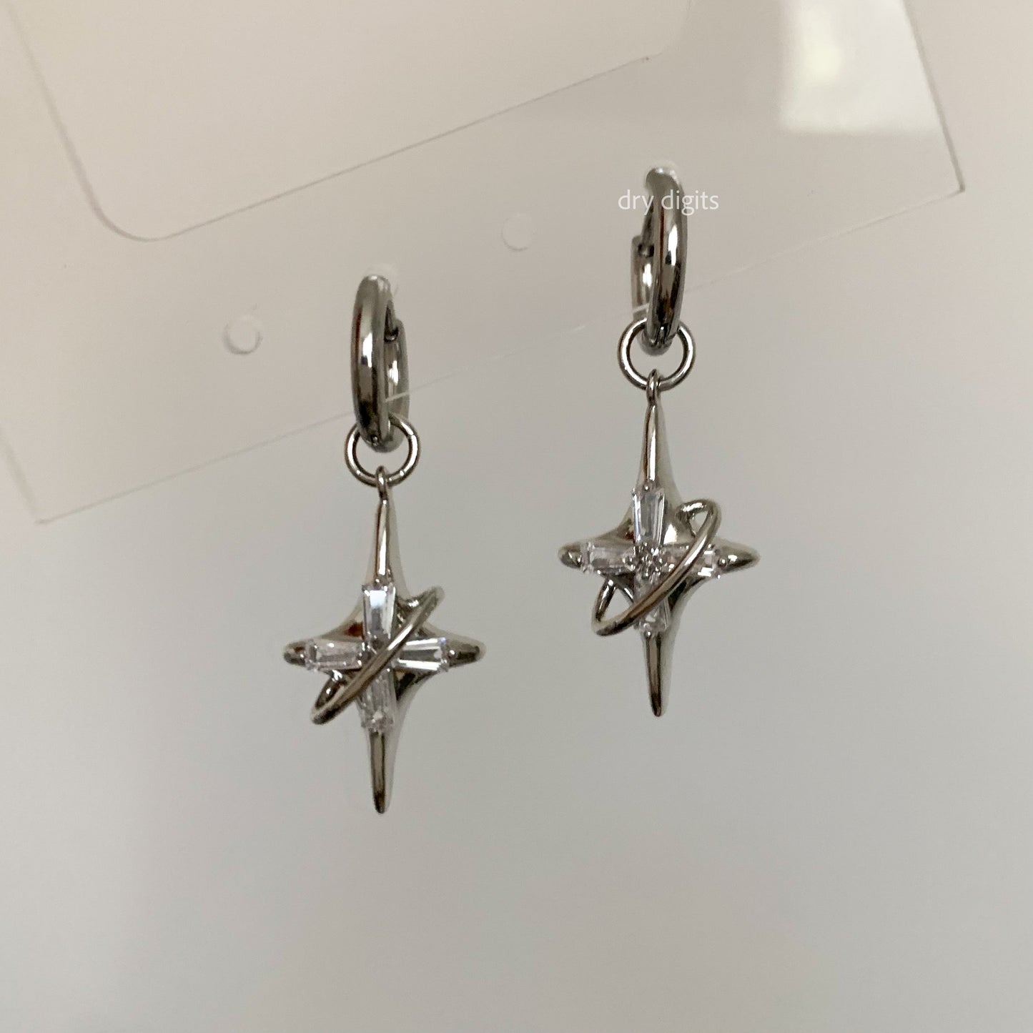 Orbit Star Hoop Earrings – Silver Cosmic Crystal Dangles