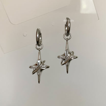Orbit Star Hoop Earrings – Silver Cosmic Crystal Dangles