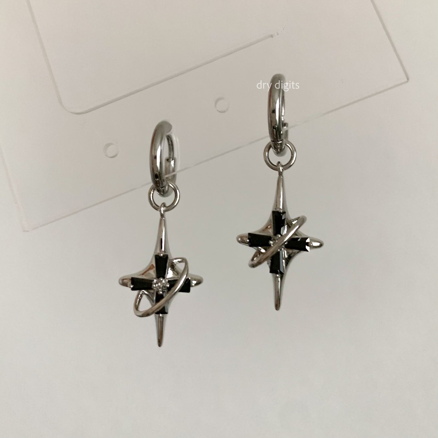 Orbit Star Hoop Earrings – Silver Cosmic Crystal Dangles