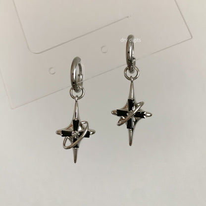 Orbit Star Hoop Earrings – Silver Cosmic Crystal Dangles
