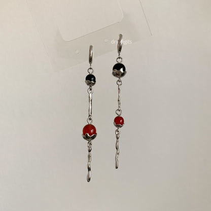 Long Drop Hoop Earrings – Black Onyx & Red Agate Dangle