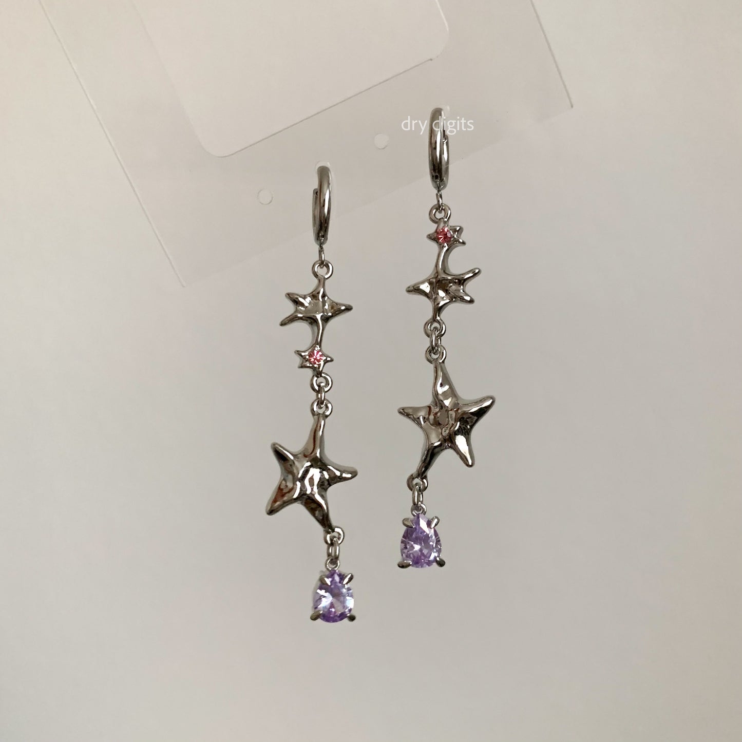 Stardust Cascade Hoop Earrings – Silver Stars with Pink & Purple Crystals