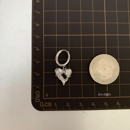 Molten Silver Heart Hoop Earrings – Black Gem Accent Dangles