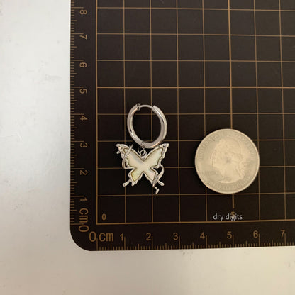 Iridescent Butterfly Hoop Earrings – Silver Outline Dangles