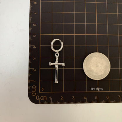 Bone Cross Hoop Earrings – Silver Gothic Dangle