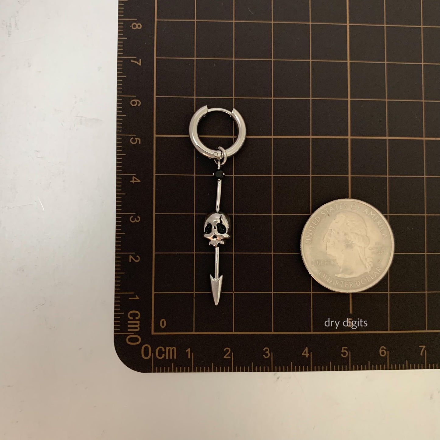 Skull Spike Hoop Earrings – Silver Gothic Dangle with Black Crystal