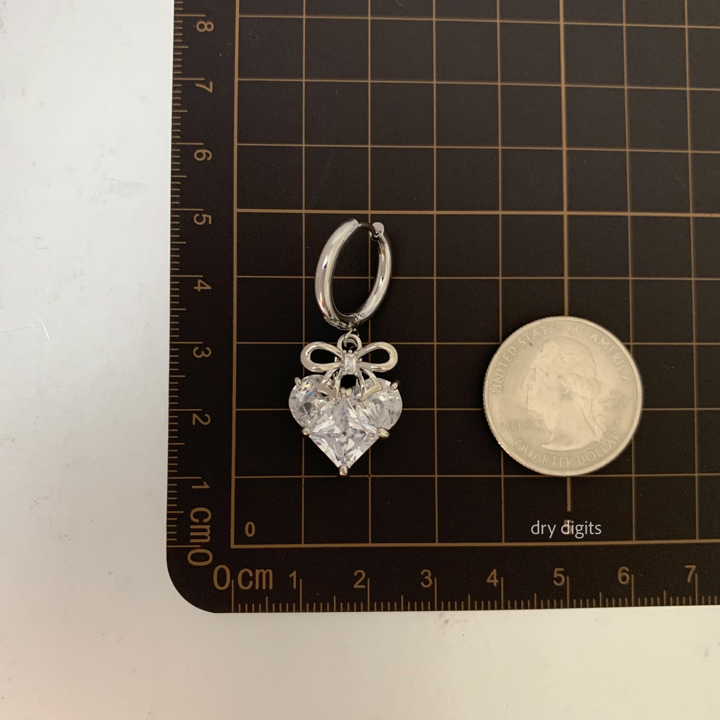 Bow Heart Crystal Hoop Earrings – Silver Dangle Sparkle