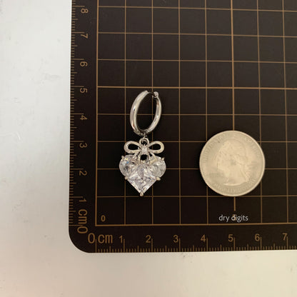 Bow Heart Crystal Hoop Earrings – Silver Dangle Sparkle
