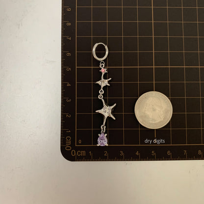 Stardust Cascade Hoop Earrings – Silver Stars with Pink & Purple Crystals