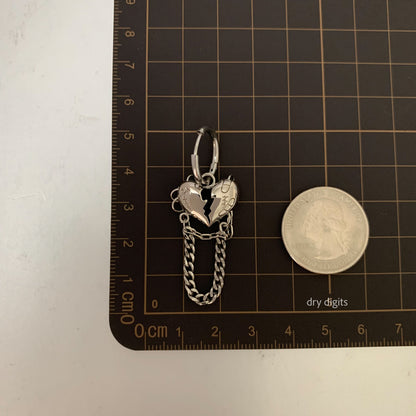 Broken Heart Chain Hoop Earrings – Silver Linked Dangle Set