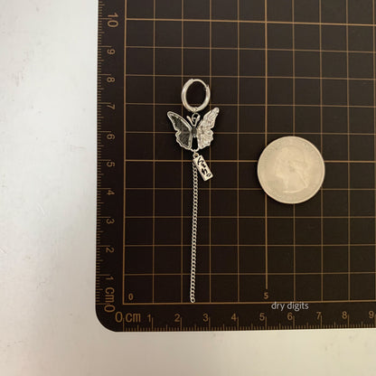 Mismatched Butterfly Chain Hoop Earrings – Silver Long Dangle Set