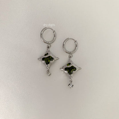 Molten Green Star Hoop Earrings – Irregular Gem Dangles