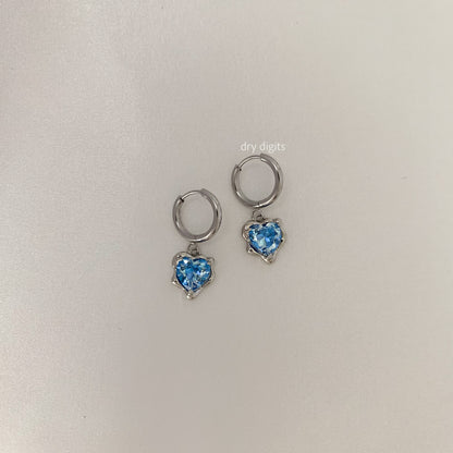 Blue Heart Crystal Hoop Earrings – Silver Spark Dangles