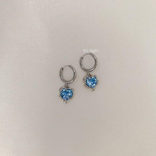 Blue Heart Crystal Hoop Earrings – Silver Spark Dangles