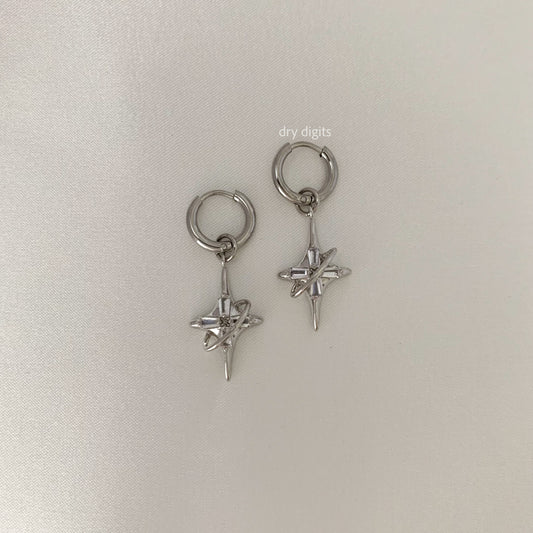 Orbit Star Hoop Earrings – Silver Cosmic Crystal Dangles