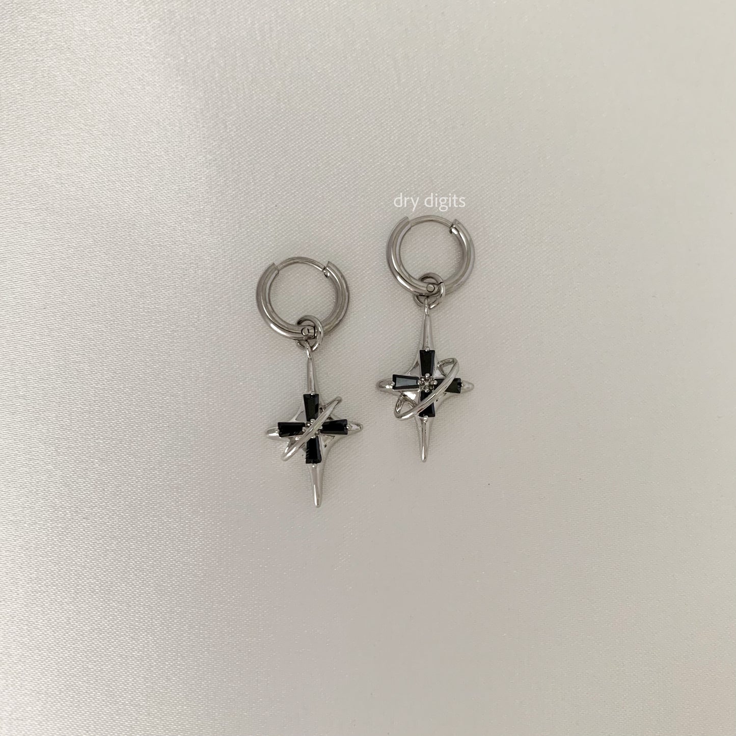 Orbit Star Hoop Earrings – Silver Cosmic Crystal Dangles