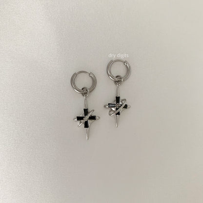 Orbit Star Hoop Earrings – Silver Cosmic Crystal Dangles