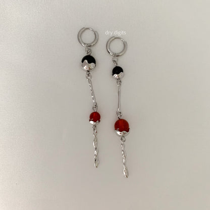 Long Drop Hoop Earrings – Black Onyx & Red Agate Dangle