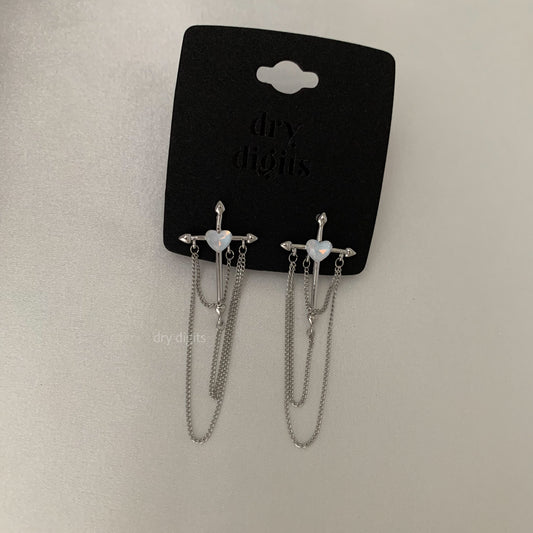 Heart Cross Chain Earrings – Silver Layered Dangle