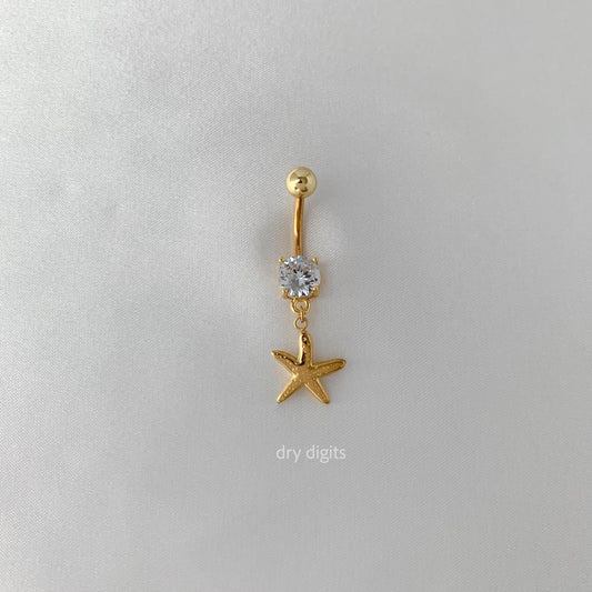 Gold Starfish Belly Ring – Sparkling CZ Dangle Navel Piercing